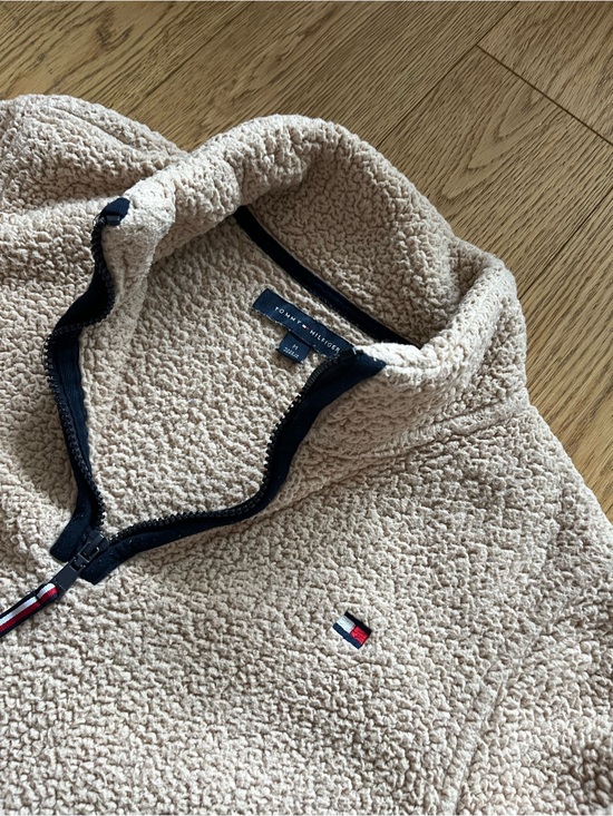 Tommy Hilfiger Sweaters - Tommy Hilfiger Fleece Pullover Womens Medium M Sherpa Faux Fur 1/4 Zip Oatmeal